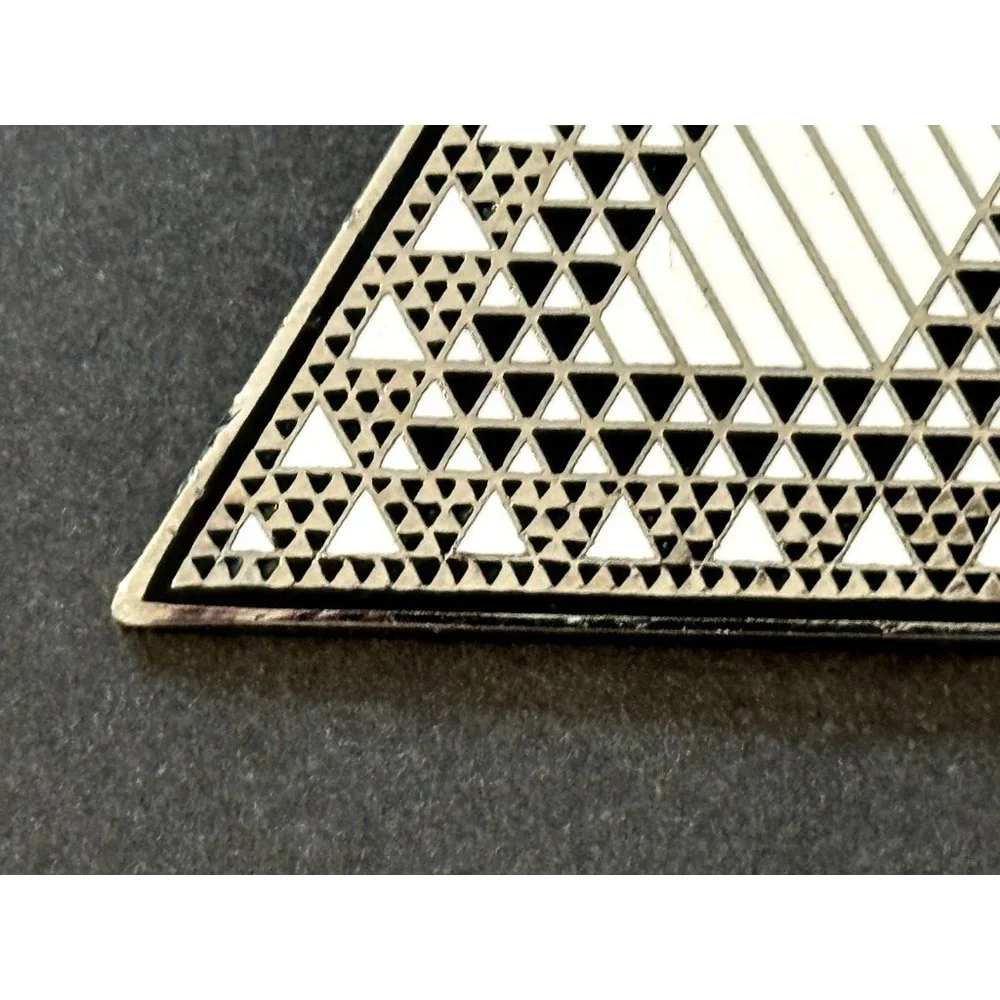 Judy Chicago 1987 triangle Holocaust Project brooch pin signed black white ename - Picture 14 of 16
